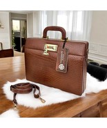 Full Grain Leather Briefcase: Handmade Brown Laptop Bag with Combination... - $5,391.78 MXN