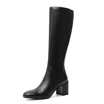 Winter Knee High Boots Women Natural Genuine Leather Thick High Heel Long Boots  - £111.57 GBP