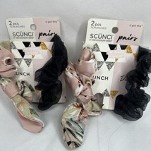 (2) Scunci Pairs 2 pcs Scrunchies Brunch(pink Floral) &amp; Dinner (Black) Hair Tie - £6.49 GBP