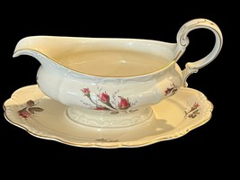 ROSENTHAL Pompadour Moss Rose  gravy boat attached underplate Germany iv... - £30.50 GBP