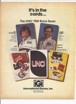 1981 UNO card Game Print Ad Indy nascar buddy baker Tim Richmond 8.5&quot; x 11&quot; - $19.21