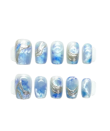 Celestial Waves - Press On Nails – Blue Marble &amp; Silver Chrome | Luxury ... - $15.08 CAD