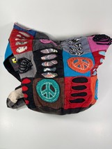 Hobo Bag Crossbody Multicolor  15”X 12” hippie peace sign bag Boho - $20.34