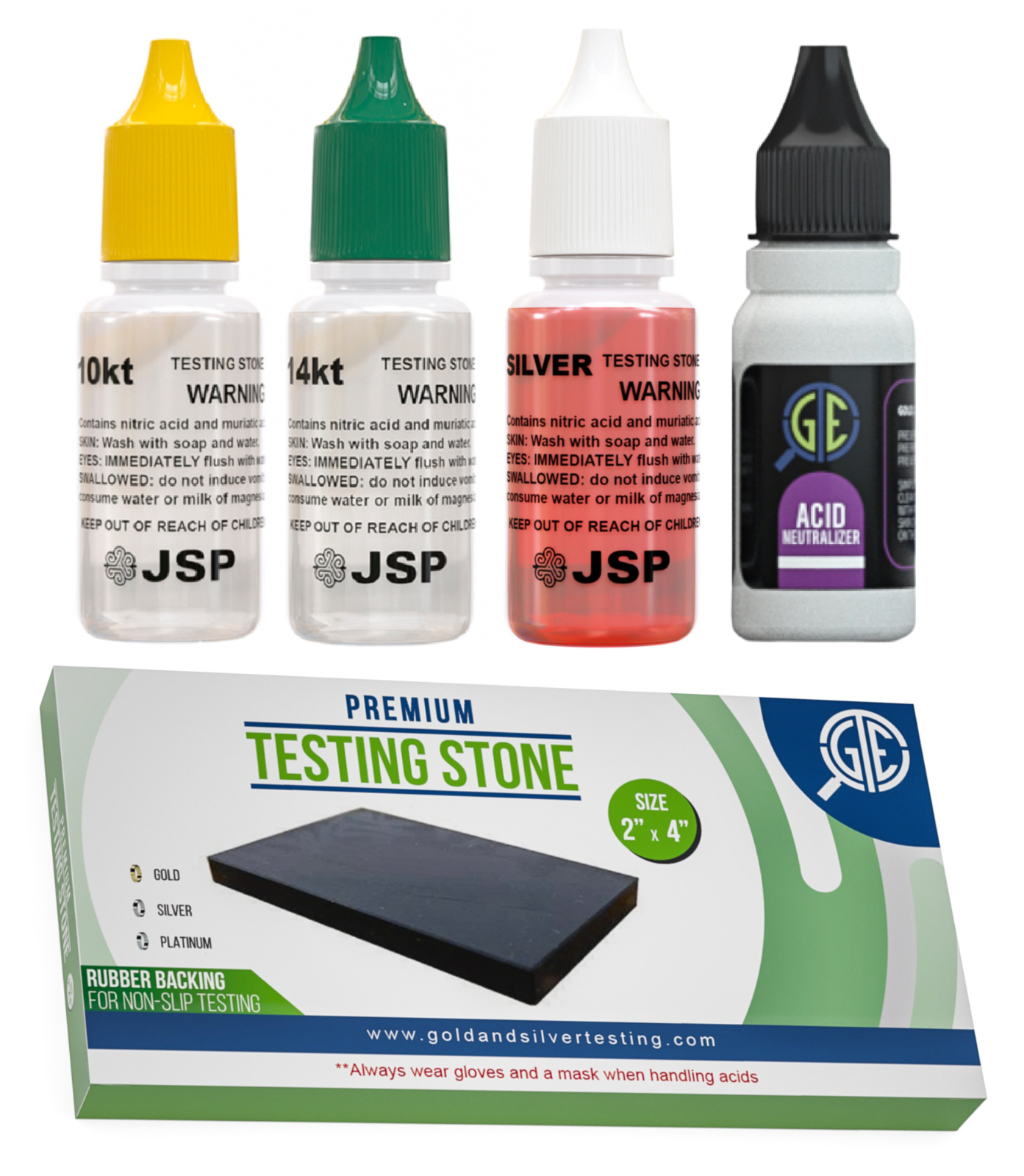 JSP Gold 10K 14K Silver Sterling Jewelry Testing Test Acid Solutions Stone Kit
