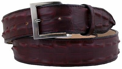 Burgundy Western Cowboy Leather Crocodile Alligator Tail Belt Silver Buckle - $29.99