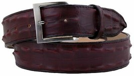 Burgundy Western Cowboy Leather Crocodile Alligator Tail Belt Silver Buckle - $29.99
