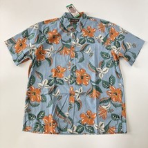Cooke Street Men XL Hawaiian Floral Shirt Blue Orange Button Up - £14.25 GBP