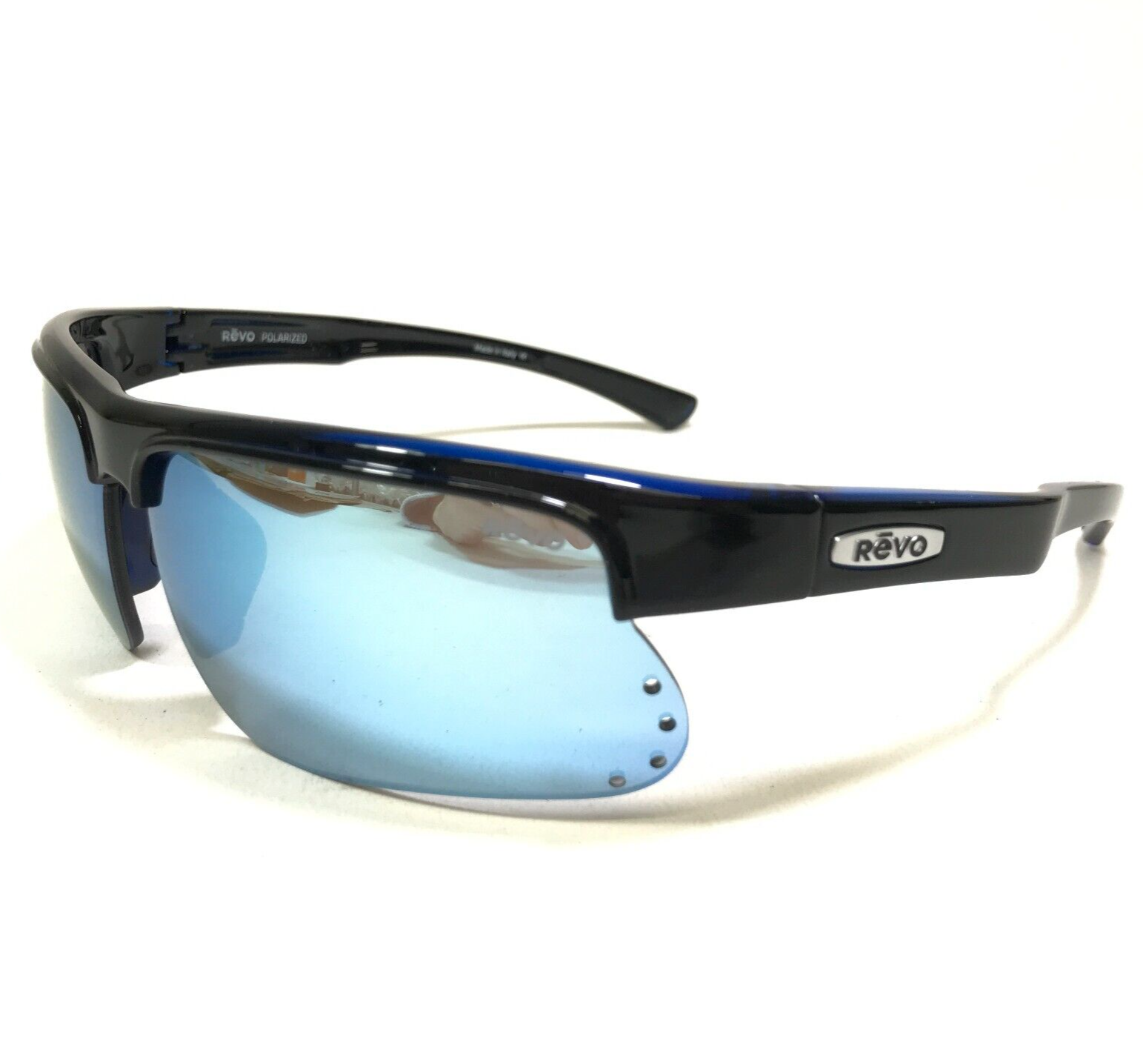REVO Sunglasses RE1025 15 CUSP S Black Blue Wrap Frames with Mirrored Lenses - $111.98