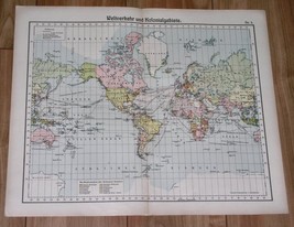 1905 Antique Map Of The World / German British French Colonies Ship Routes - £19.35 GBP