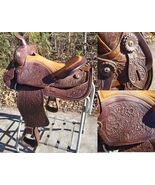 vintage full size horse saddle &quot;Mustang&quot; Simco 3107 brown LEATHER &amp; TOOLED - $599.99