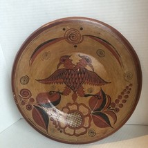 Vintage Mexican Tonala Pottery  Hand Painted Platter With 2 Headed Bird 13” - $49.50