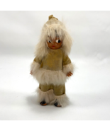 Vtg Small Inuit Plastic Doll Faux Leather White Fur Trim Clothing Standi... - £13.93 GBP