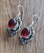 Red Stone Earrings, Red Onyx Earrings, statement, Silver Plated Earrings, E418 - £14.38 GBP