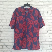 Jack O&#39;Neill Shirt Mens Medium Blue Red Floral Hawaiian Short Sleeve But... - £19.68 GBP