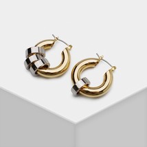 Irregular asymmetric patchwork metal Hoop Earrings - £21.11 GBP