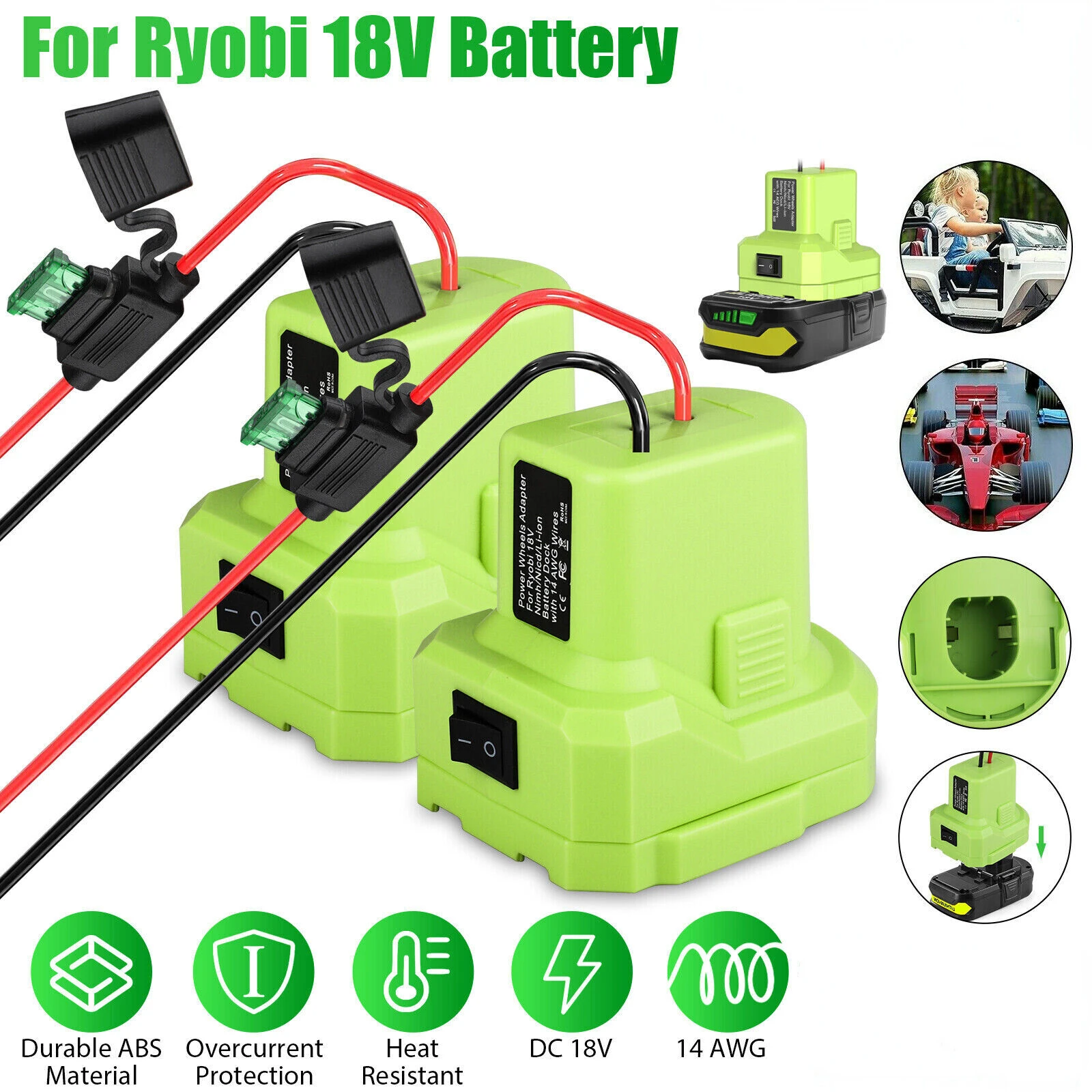 Power Wheels Adaptor for Ryobi 7.2-20V Lithium Ni-MH Battery Dock Power Connecto - £47.39 GBP