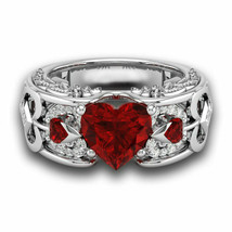 0.50 Ct Heart Cut Red Garnet Wedding Engagement Ring 14k White Gold Finish 925 - £71.92 GBP