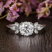Floral Engagement Ring 2.30Ct Round Cut Moissanite Solid 14k White Gold ... - £219.85 GBP
