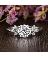 Floral Engagement Ring 2.30Ct Round Cut Moissanite Solid 14k White Gold ... - £222.31 GBP