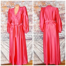 Miss Elaine Medium Long Double Breasted Robe Silky Satin Nylon Puff Sleeves Lace - $80.15