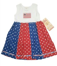 Chicken Noodle Dress Girls Red White Blue 4T Sleeveless Flag Stars 4th of July - £18.89 GBP