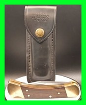 Vintage 1980&#39;s BUCK 110 USA Lockback Folding Knife Wood Handles &amp; Leather Sheath - £70.08 GBP