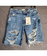 FRAME Le Slouch Bermuda Destroyed Distressed Blue Denim Shorts Size 25 NWT  - $917.78 MXN