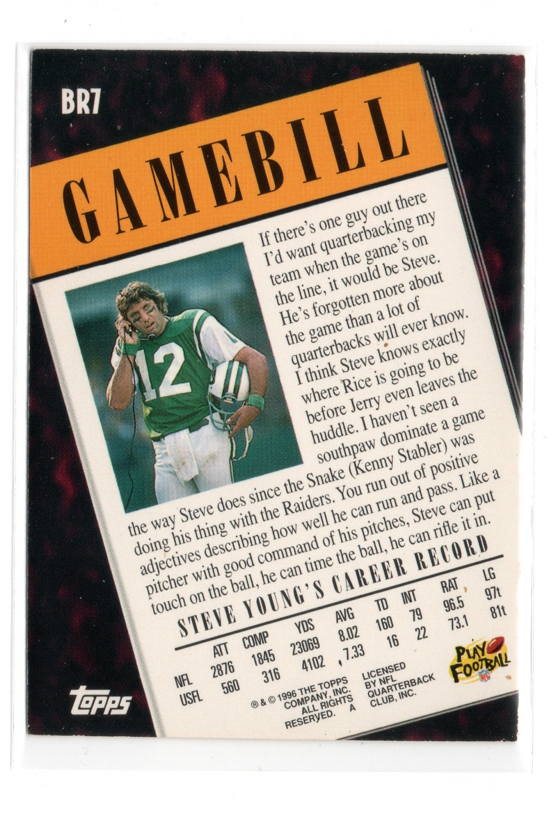 1996 Topps Broadway's Review Steve Young / Joe Namath #BR7 - HOF - SF 49ers - NM Item image 2