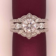 4Ct Lab Created Diamond Round Cut Wedding Bridal Ring Set 14K White Gold Finish - £112.08 GBP