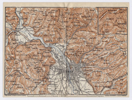 1910 Original Antique Map Of Graz And Vicinity / Austria - $24.48