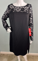 NWT Women&#39;s Donna Ricco L/S Lace Sleeve &amp; Yoke Black Sheath Dress Sz 14 - $32.66