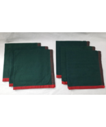 Set of 6 Crate & Barrel Napkins ~ Green with Red Borders & Stitching 100% Cotton - $29.65