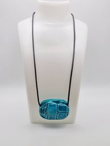 Scarab Necklace-Egyptian Scarab Pendant in Black Robe - Blue Glazed Scarab - $40.00