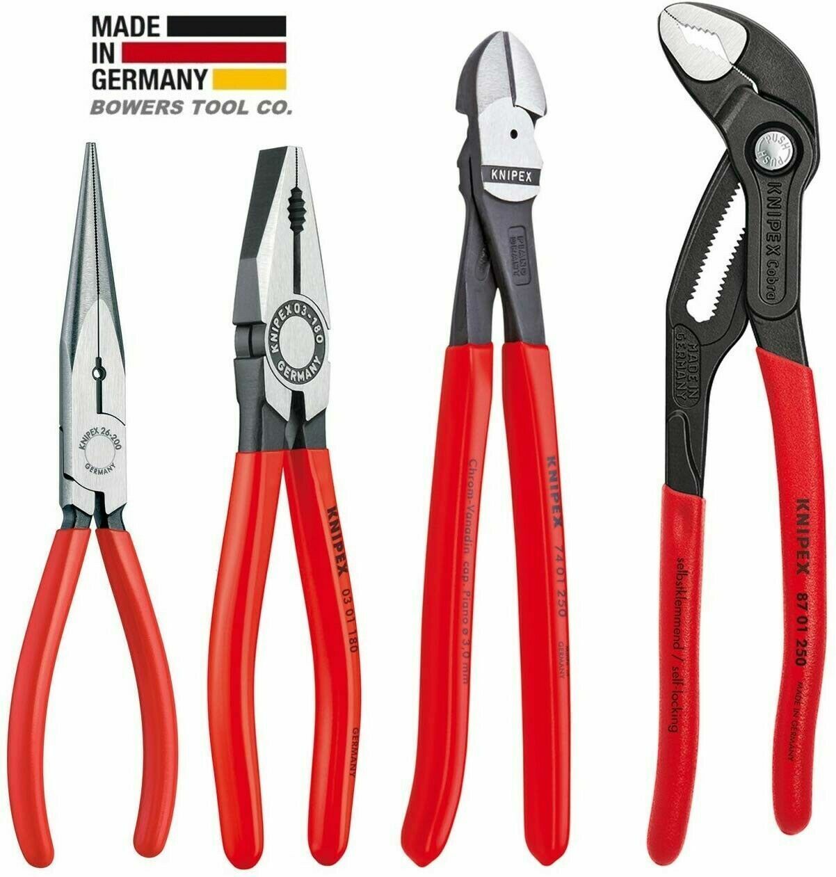 Primary image for Knipex 4pc Pliers Set Cobra, Cutter, Long Nose, Combination 9K008094 Plier NEW!