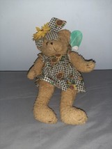 Vintage 13&quot; Jointed Plush Sunflower Teddy Bear Dress and Bow by Embrace - £12.66 GBP