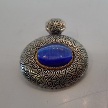 Unbranded Silvertone Pendant W Blue Resin Stone &amp; Intricately Carved Large Bale - £15.87 GBP