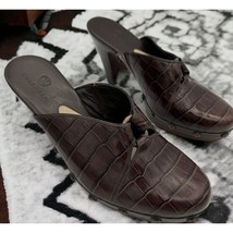cole haan croc print brown leather brass stud mule heel shoes 7B - $479.50 MXN
