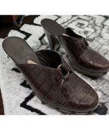 cole haan croc print brown leather brass stud mule heel shoes 7B - $36.02 CAD