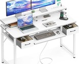 White Computer Desk With Drawers, 48 Inch Office Desk With Power Outlet,... - $222.99