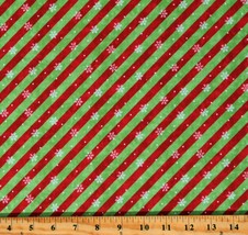 Cotton Christmas Red Green Diagonal Stripes Holiday Fabric Print by Yard D502.85 - £12.74 GBP