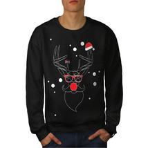Wellcoda Christmas Deer Red Mens Sweatshirt, Holiday Casual Pullover Jumper - £23.81 GBP+