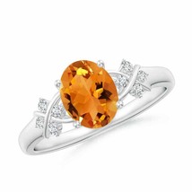 Solitaire Oval Citrine Criss Cross Ring with Diamonds in Silver Ring Size 8 - £361.72 GBP