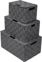 Sorbus Storage Box Woven Basket Bin Container Tote Cube, Lid Bins - 3 Pack, Gray - £33.07 GBP