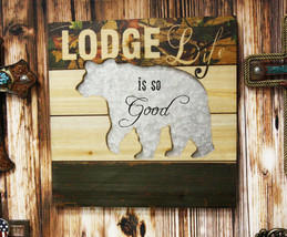 Ebros 15.75&quot; W Rustic &#39;Lodge Life is So Good&#39; Hand Painted Wooden Sign with Bear - £27.52 GBP
