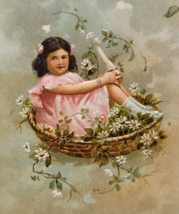 Birthday Greetings Postcard Girl Seated In Flower Basket Germany 1909 PFB 7674 - £8.56 GBP
