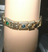 BRACELET VINTAGE COLLECTABLE 8&quot; GOLD TONE WITH COLORED STONES LINKS - $10.67