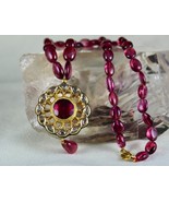 Antique Flat Diamond Natural Pink Tourmaline 22K Gold Jadau Pendant Earr... - €4.621,26 EUR