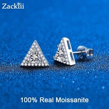 100% Real Moissanite Stud Earrings Plated Sterling Silver Triangle Cut Moissanit - £51.77 GBP