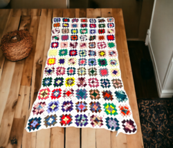 Roseanne Granny Square Couch Chair Afghan Throw Handmade Crocheted Blank... - $93.49