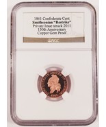 1861 Confédéré Cents Cuivre Smithsonian Réamorçage 2011 Gem Preuve NGC - $131.17